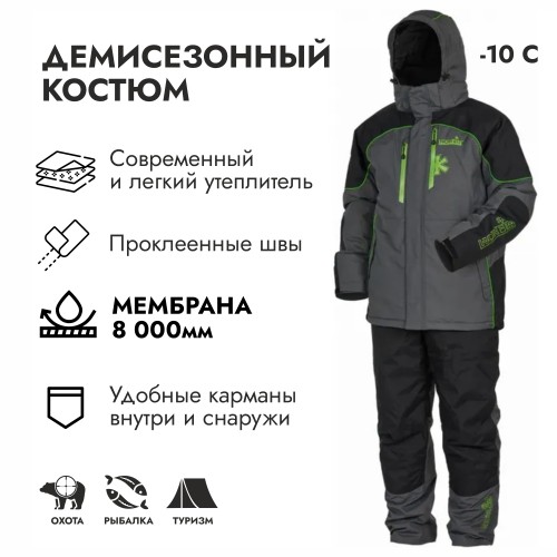 Костюм мужской Norfin Feeder Thermo, ткань Breathable, черный/серый/салатовый, размер XXL