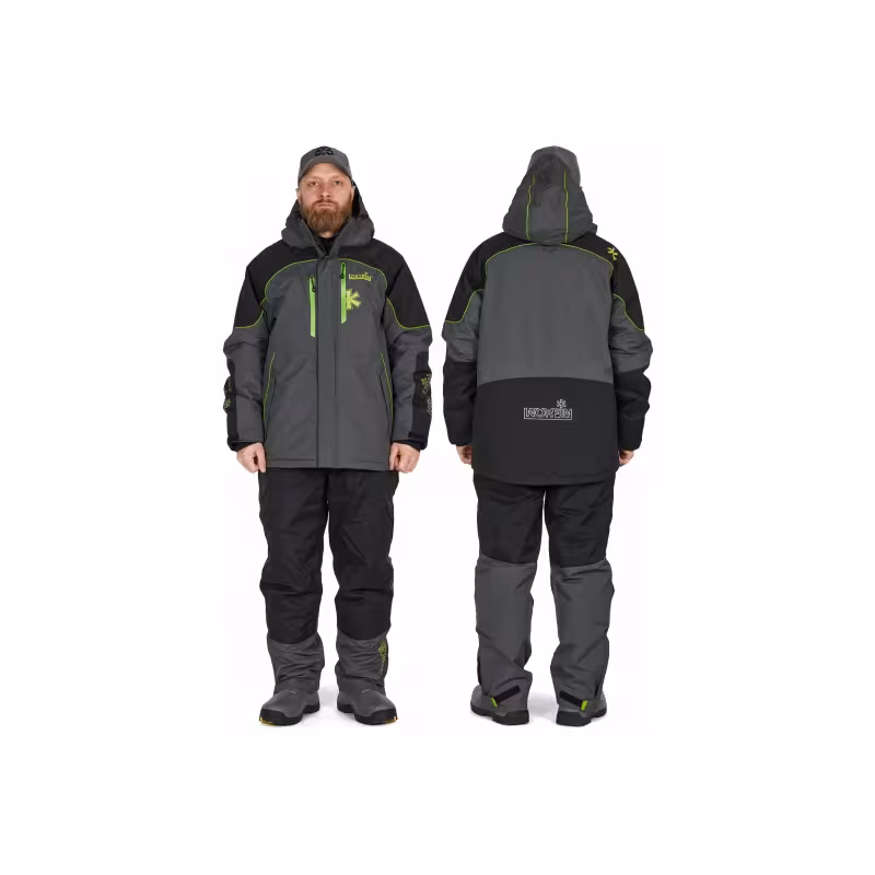 Костюм мужской Norfin Feeder Thermo, ткань Breathable, черный/серый/салатовый, размер L