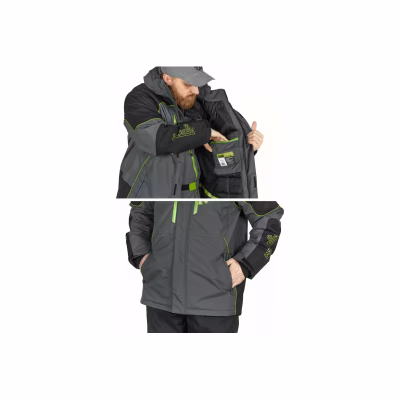 Костюм мужской Norfin Feeder Thermo, ткань Breathable, черный/серый/салатовый, размер М