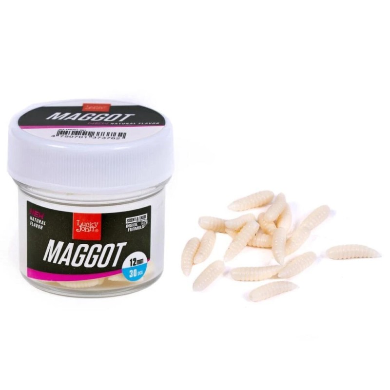 Опарыш искусственный съедобный Lucky John Pro Series Maggot White, 12 мм, 30 шт.