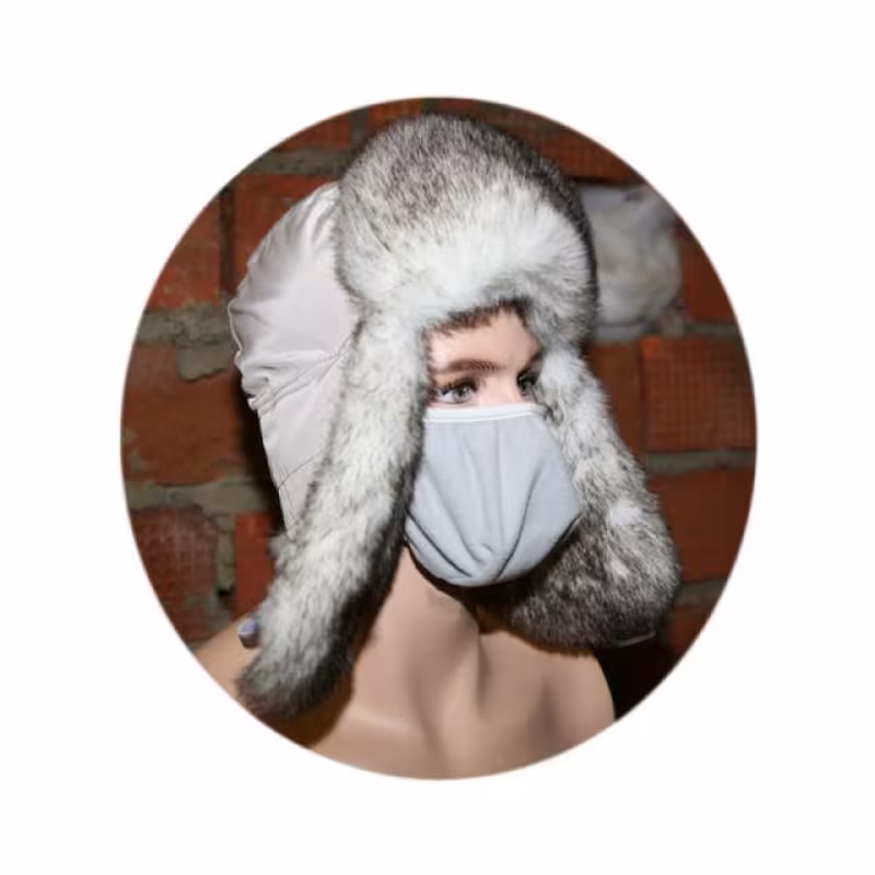 Шапка-ушанка с маской Huntsman (Восток) Евро Волк, ткань Taslan, цвет Полярный, размер 58-60