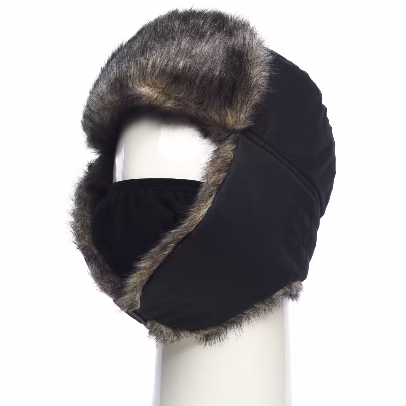 Шапка-ушанка с маской Huntsman (Восток) Евро Волк, таслан, чёрный, размер 58-60