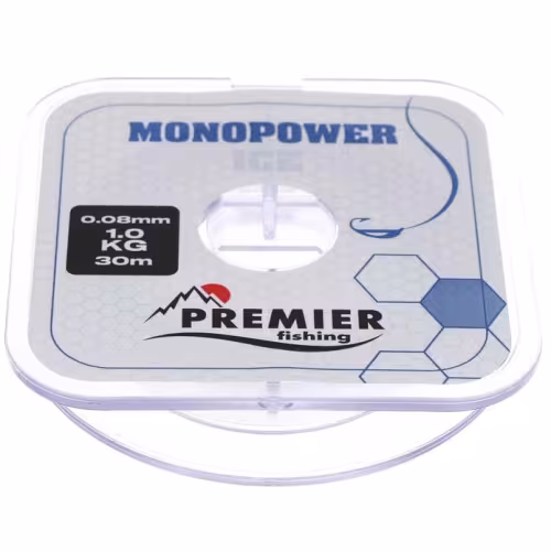 Леска Premier Fishing Monopower Ice, 30м, 0,08мм, 1 кг, прозрачная