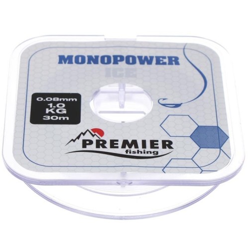 Леска Premier Fishing Monopower Ice, 30м, 0,08мм, 1 кг, прозрачная