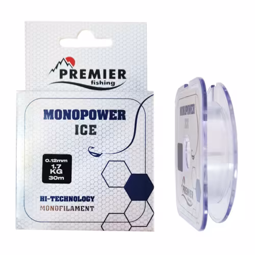 Леска Premier Fishing Monopower Ice, 30м, 0,12мм, 1,7 кг, прозрачная