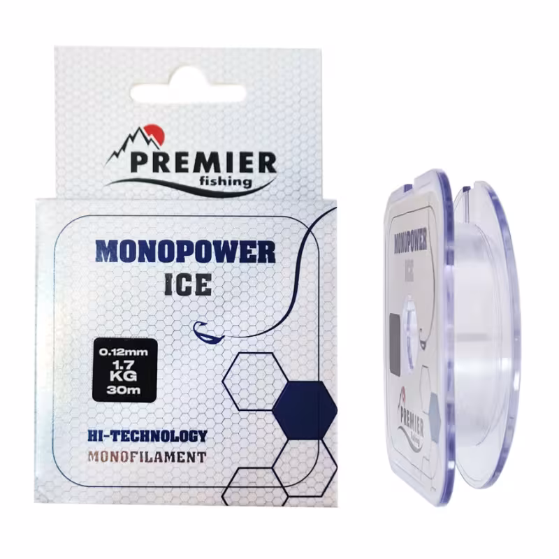 Леска Premier Fishing Monopower Ice, 30м, 0,12мм, 1,7 кг, прозрачная
