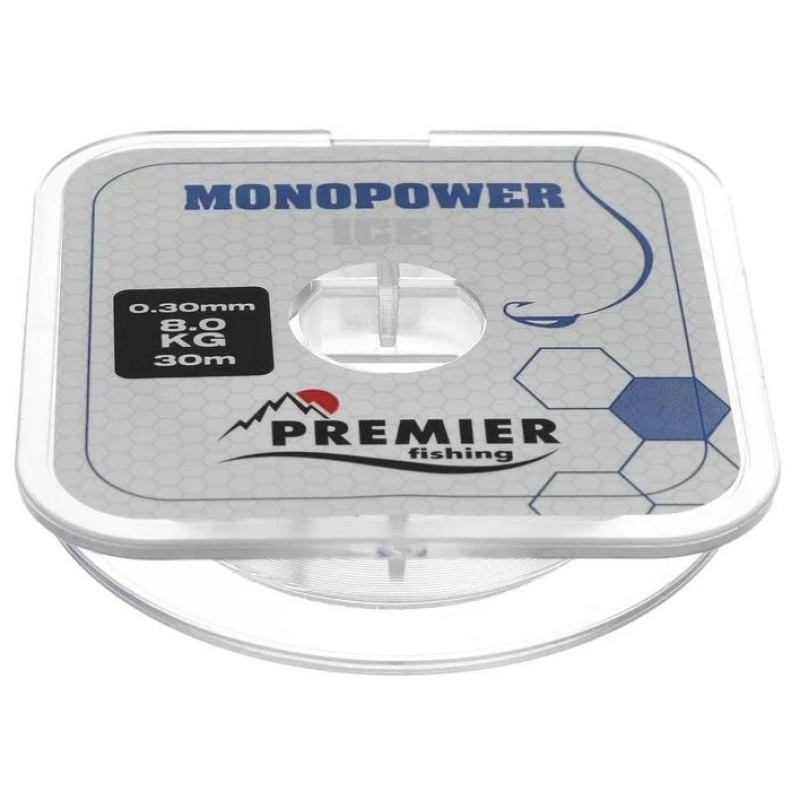 Леска Premier Fishing Monopower Ice, 30м, 0,30мм, 8 кг, прозрачная