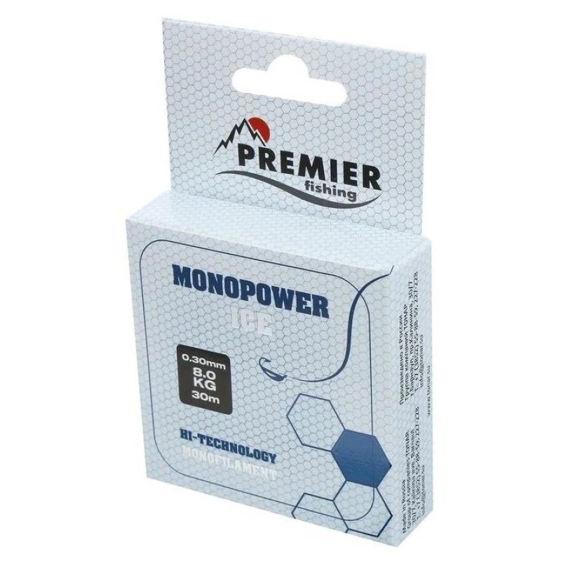 Леска Premier Fishing Monopower Ice, 30м, 0,30мм, 8 кг, прозрачная