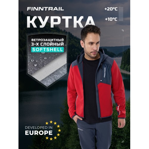 Куртка мужская Finntrail Softshell Nitro 1320, ткань Софтшелл, красный, размер XS