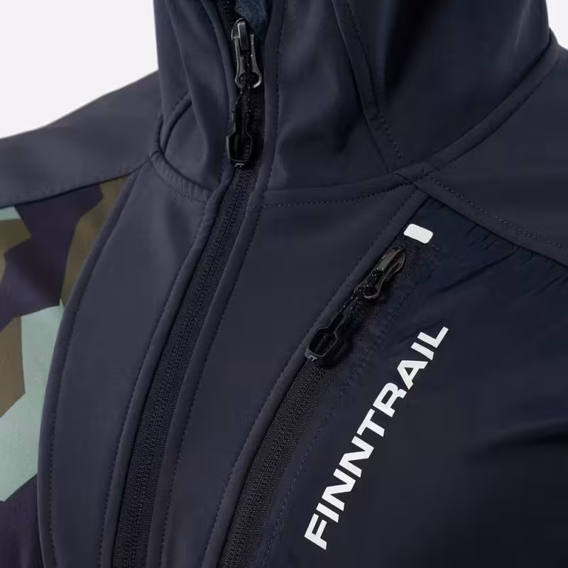 Куртка мужская Finntrail Softshell Nitro 1320, ткань Софтшелл, зеленый камуфляж/черный, размер 58-60 (XXL), 185-195 см