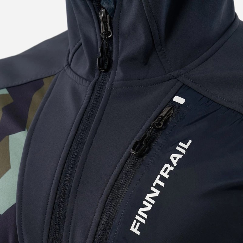 Куртка мужская Finntrail Softshell Nitro 1320, ткань Софтшелл, зеленый камуфляж/черный, размер 58-60 (XXL), 185-195 см
