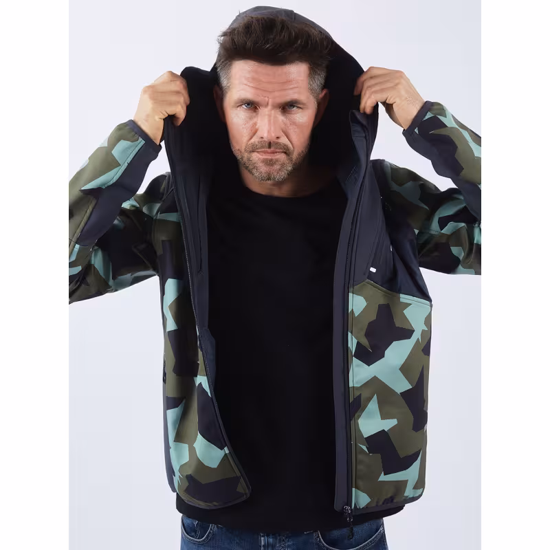 Куртка мужская Finntrail Softshell Nitro 1320, ткань Софтшелл, зеленый камуфляж/черный, размер 58-60 (XXL), 185-195 см