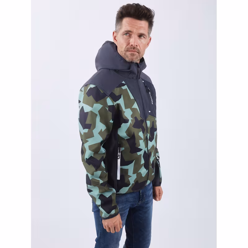 Куртка мужская Finntrail Softshell Nitro 1320, ткань Софтшелл, зеленый камуфляж/черный, размер 62-64 (XXXL), 190-200 см