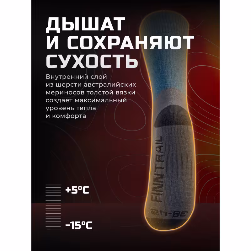 Термоноски Finntrail Merino 3201, синий/серый,  размер 39-42