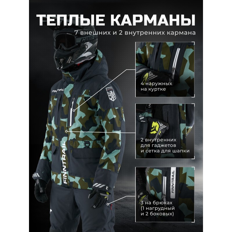 Коcтюм мужской Finntrail Powerman 21 3752 CamoArmy, мембрана Hard-tex, серый/камуфляж,  размер 42-44 (XS), 160-168 см