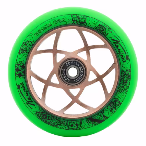 Колесо для самоката Комета Атом WA-13CP, 110 мм, Салатовый / Медный