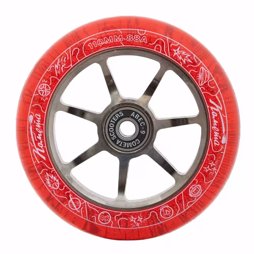Колесо для самоката Комета Старт WS-09BLC, 110 мм, красный с блёстками / черный хром