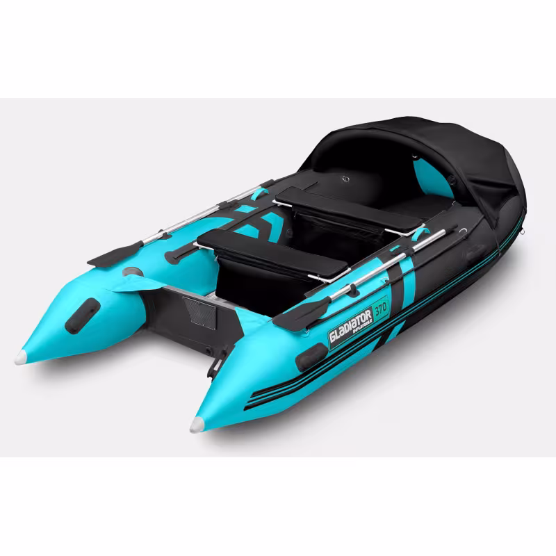 Надувная лодка ПВХ Gladiator C370AL, пайол алюминиевый, черный/бирюзовый