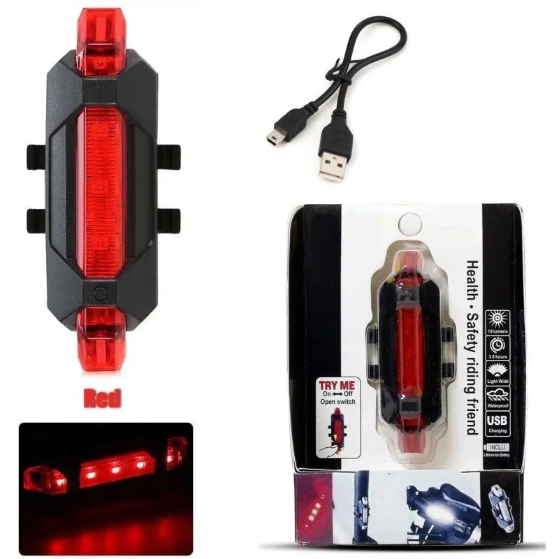 Фонарь задний Rapido DC-918, 5 LED, USB кабель, 2 режима