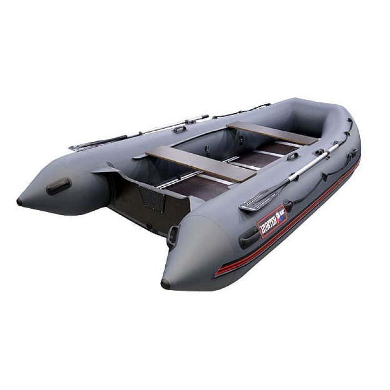 Надувная лодка ПВХ HunterBoat 390, пайол фанерный, серый