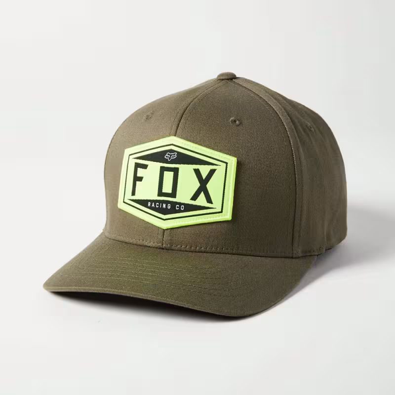 Кепка-бейсболка Fox Emblem Flexfit Hat Olive Green, хлопок, хаки, размер S/M