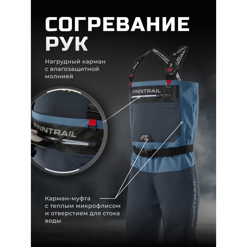 Полукомбинезон-вейдерсы Finntrail Proguide 1535 Blue, мембрана Hard-Tex, синий, размер XXL