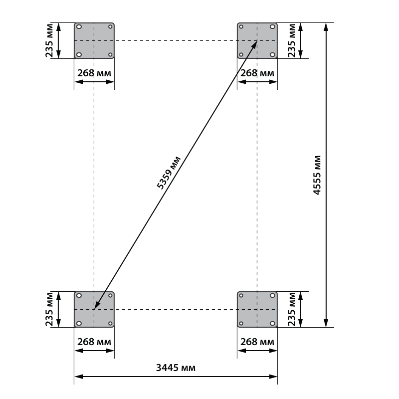 Подъемник 4-стоечный Launch 380 с траверсой, серый