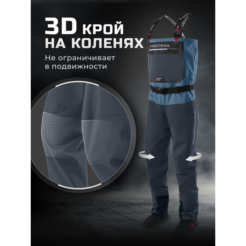 Полукомбинезон-вейдерсы Finntrail Proguide 1535 Blue, мембрана Hard-Tex, синий, размер MK