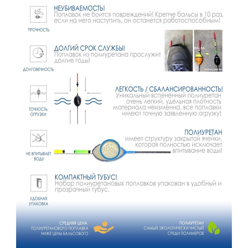 Набор полиуретановых поплавков Salmo PU Плотва 9600ROACH-SET, в тубусе, 5 штук