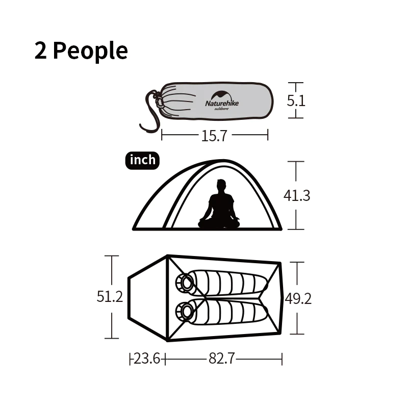 Палатка туристическая Naturehike Bear-UL2 NH20ZP108 20D, 2-местная, синий