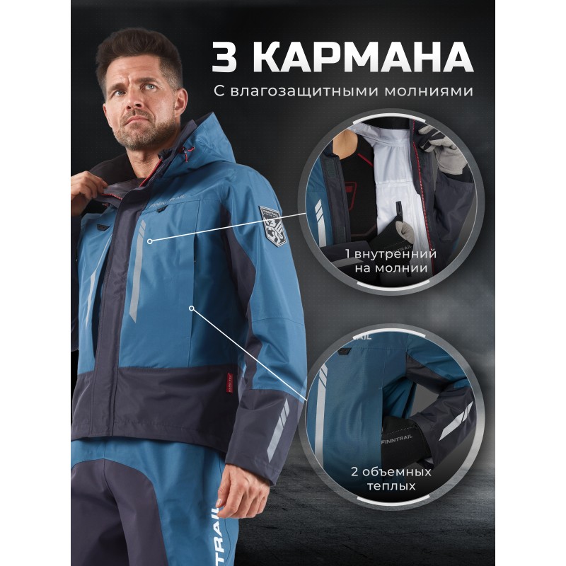 Куртка мужская Finntrail Greenwood 4021 Blue, мембрана Hard-Tex, синий, размер 50-52 (L), 175-185 см