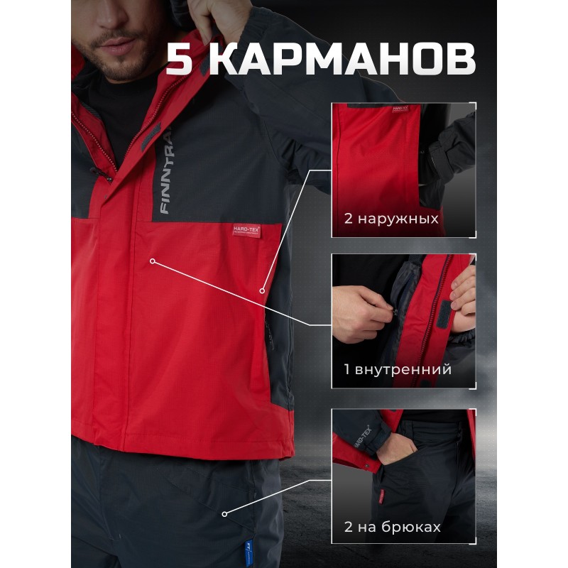 Костюм мужской Finntrail Lightsuit 3503 Red, мембрана Hard-Tex, красный/серый, размер 42-44 (XS), 160-170 см