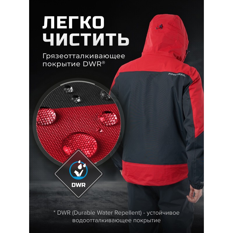 Костюм мужской Finntrail Lightsuit 3503 Red, мембрана Hard-Tex, красный/серый, размер 42-44 (XS), 160-170 см