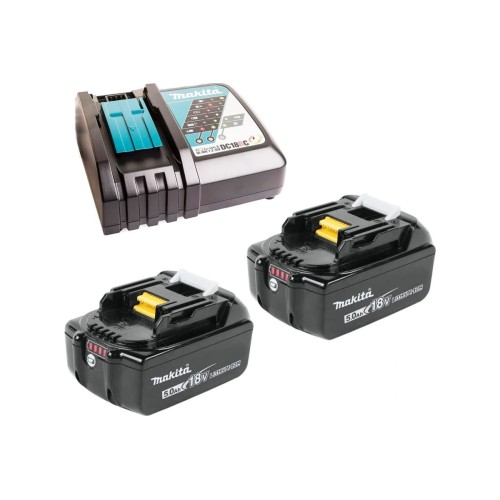 Комплект Makita из двух аккумуляторов BL1850B и зарядного устройства DC18RC (Li-ion, 18В, 2х2,5Ач)