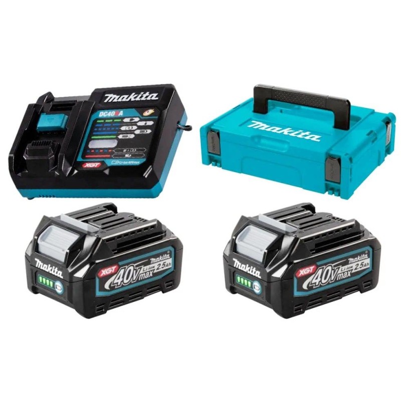 Комплект Makita из двух аккумуляторов BL4025 и зарядного устройства DC40RA в кейсе MakPac XGT (Li-ion, 40В, 2х2.5Ач)