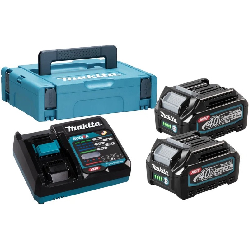 Комплект Makita из двух аккумуляторов BL4025 и зарядного устройства DC40RA в кейсе MakPac XGT (Li-ion, 40В, 2х2.5Ач)