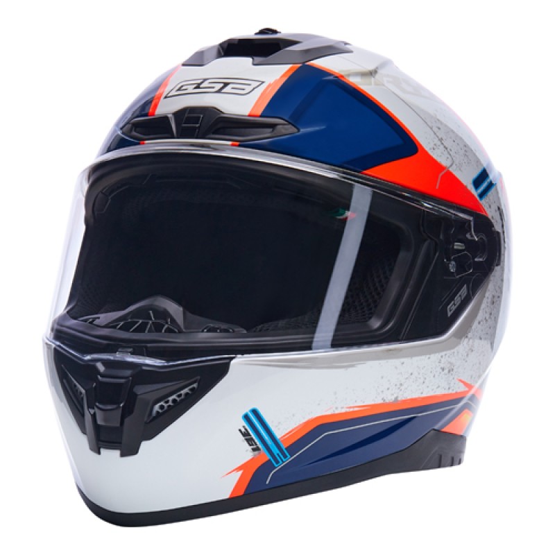 Мотошлем GSB G-361 White/Blue/Orange, белый/синий/оранжевый, размер XL