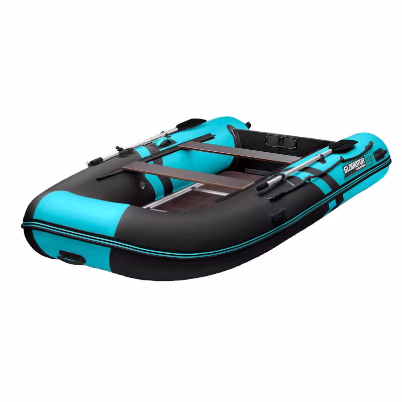 Надувная лодка ПВХ Gladiator B370, пайол фанерный, черный/бирюзовый