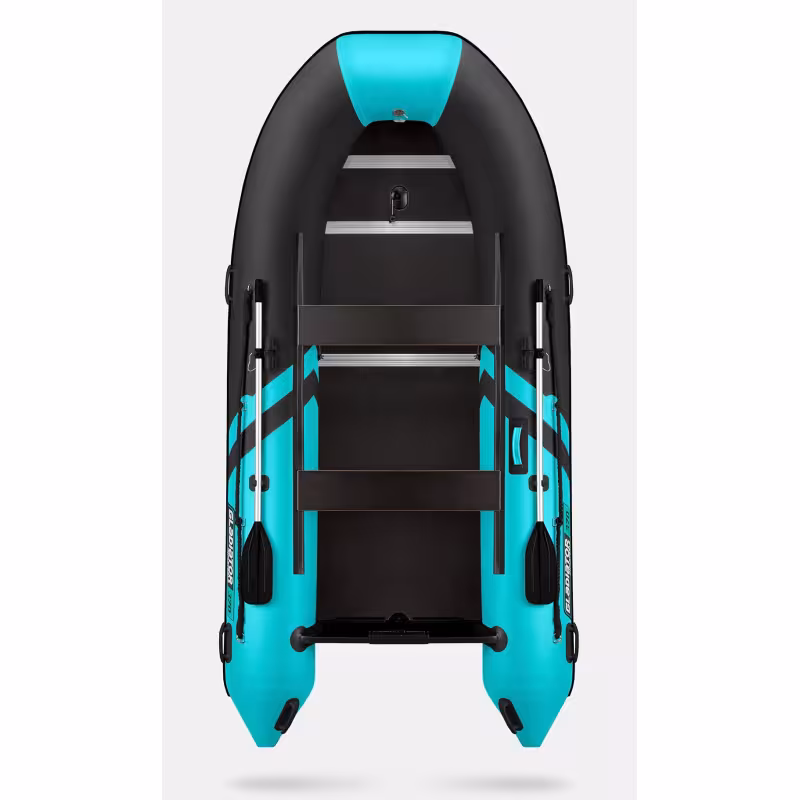 Надувная лодка ПВХ Gladiator B370, пайол фанерный, черный/бирюзовый