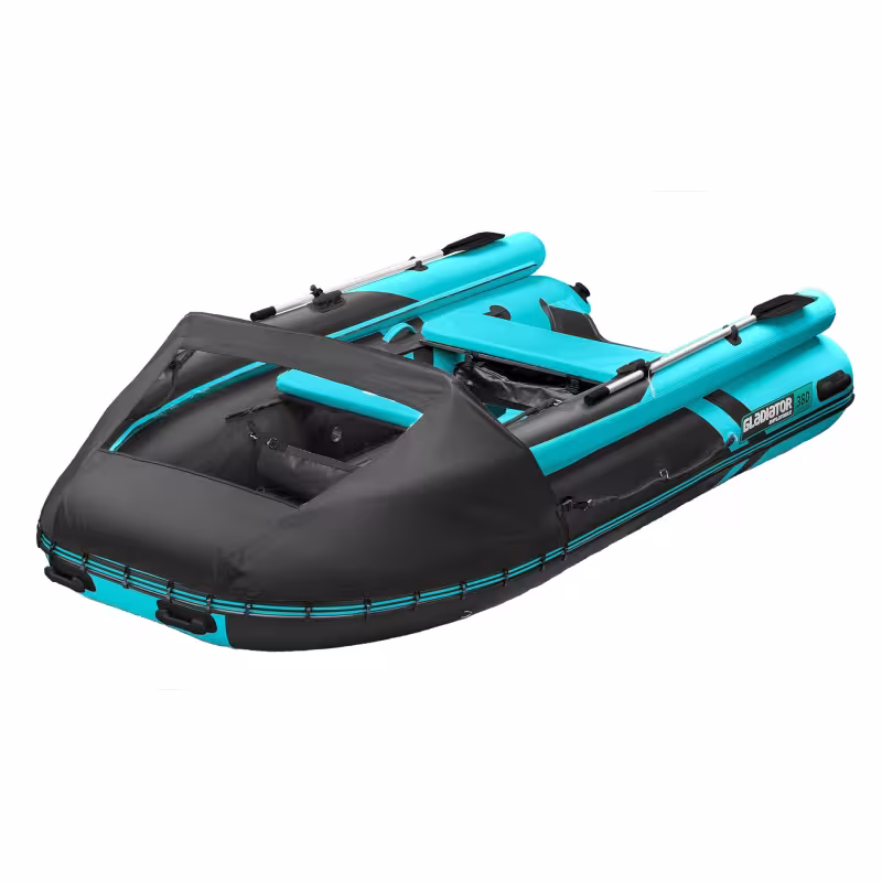 Надувная лодка ПВХ Gladiator E380X, НДНД, черный/бирюзовый