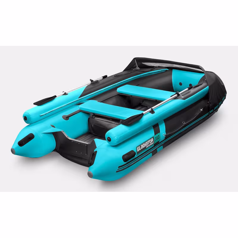Надувная лодка ПВХ Gladiator E380X, НДНД, черный/бирюзовый