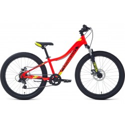 Велосипед горный Forward Twister 2.0 D, 24", 7 скоростей, рост 12", красный/ярко-зеленый