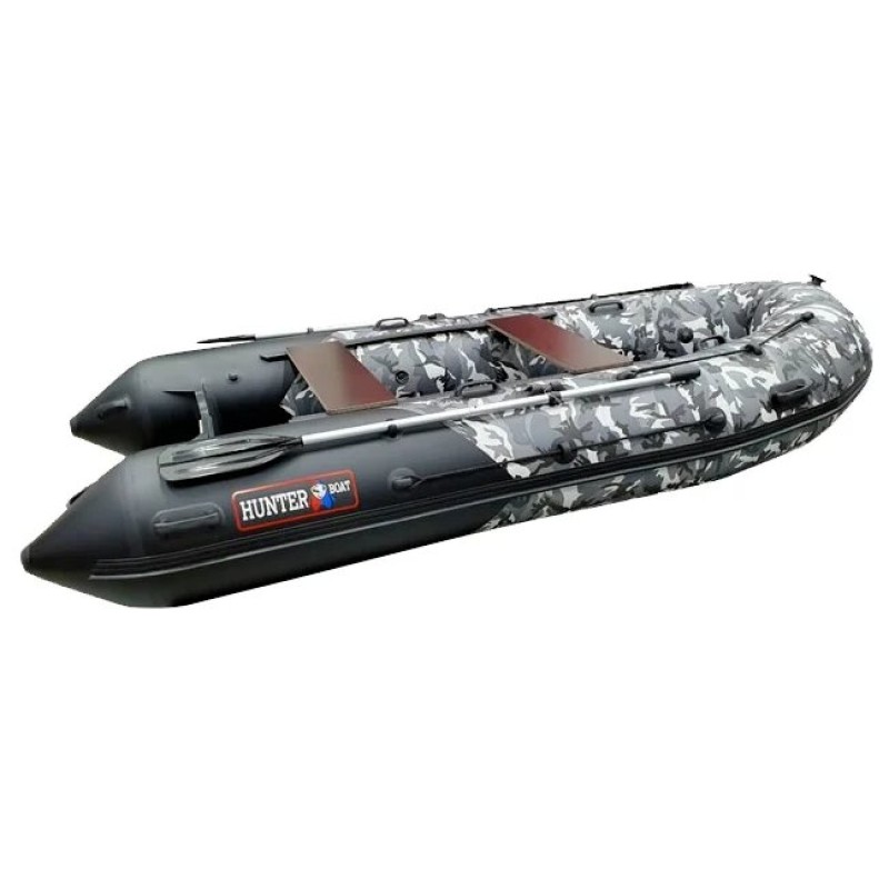 Надувная лодка ПВХ HunterBoat 350 ПРО, НДНД, серый камуфляж