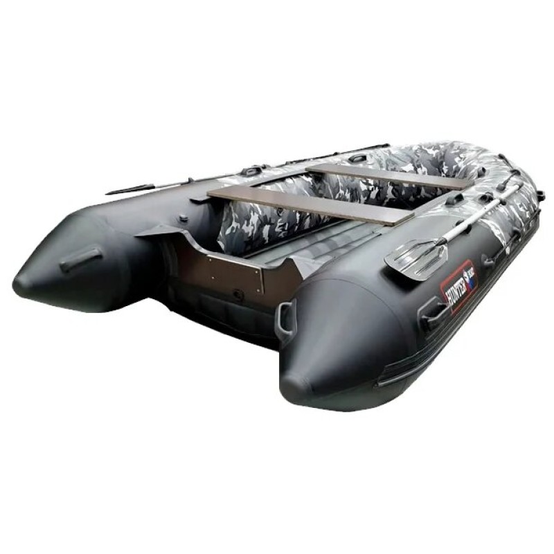 Надувная лодка ПВХ HunterBoat 350 ПРО, НДНД, серый камуфляж