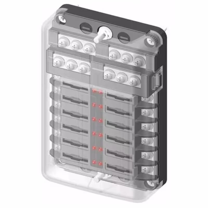 Блок плоских плавких предохранителей с индикаторами, 12 гнезд