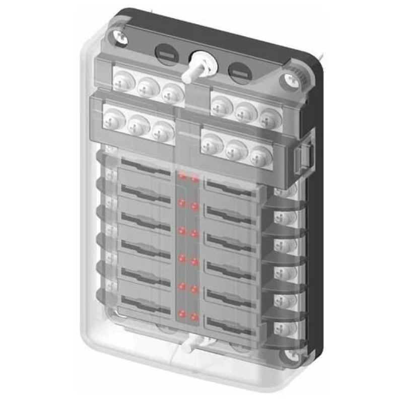 Блок плоских плавких предохранителей с индикаторами, 12 гнезд