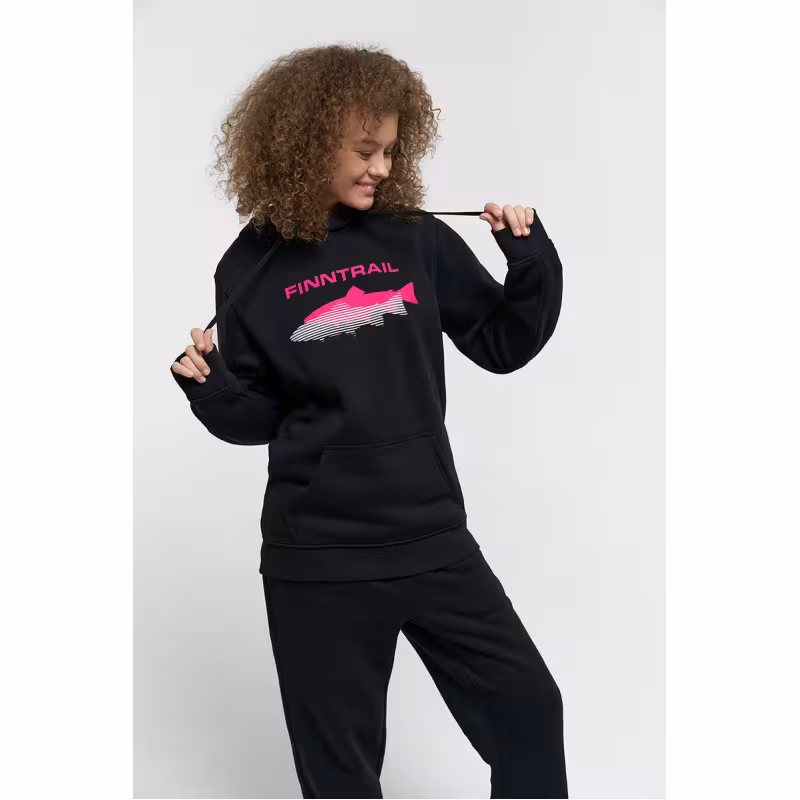 Худи женское Finntrail Shadow fish 6806 BlackPink, футер, черный, размер 40-42 (XXS), 150-160 см