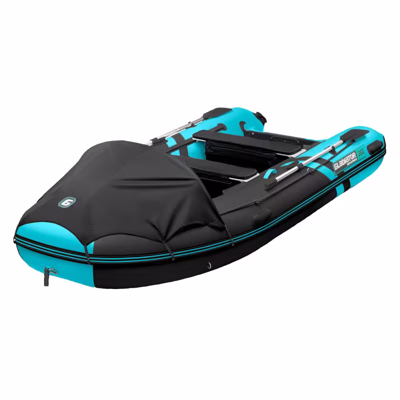 Надувная лодка ПВХ Gladiator E380PRO, НДНД, черный/бирюзовый