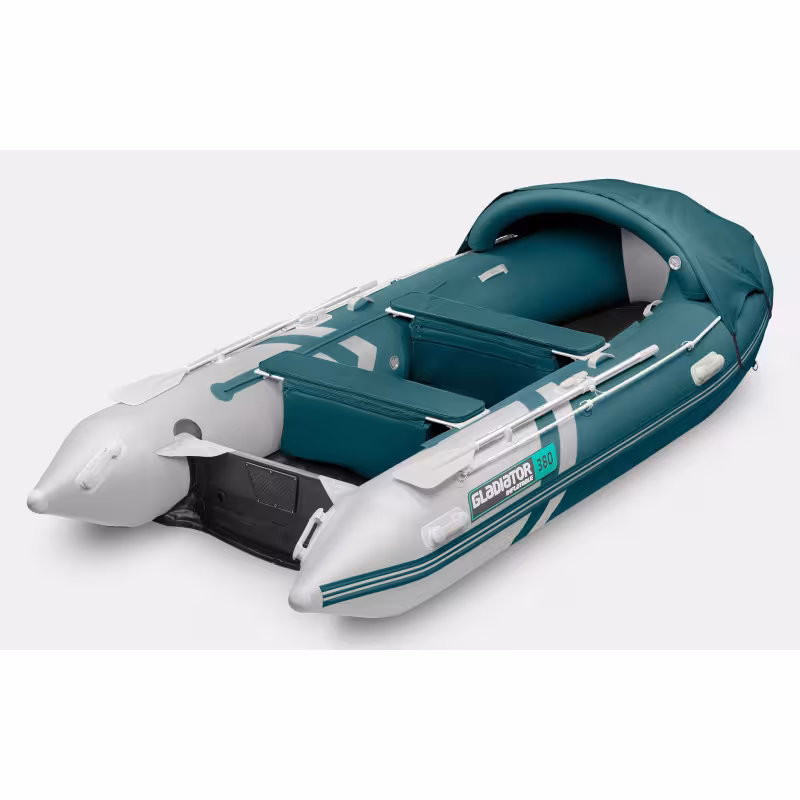 Надувная лодка ПВХ Gladiator E380PRO, НДНД, сине-зеленый/белый