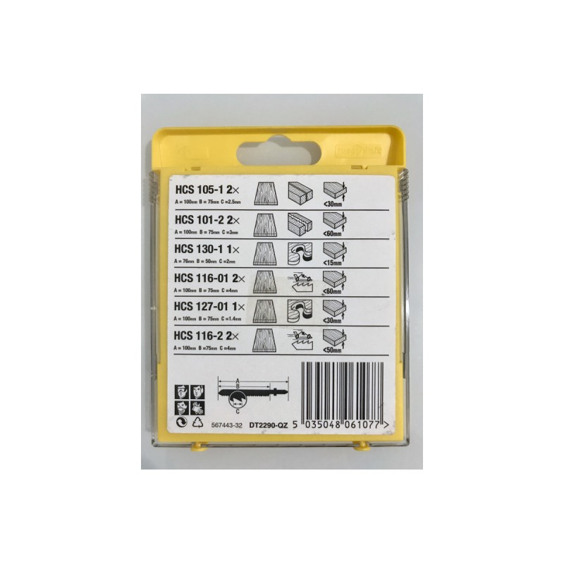 Набор пилок для лобзика по дереву Dewalt DT2290, 10 шт